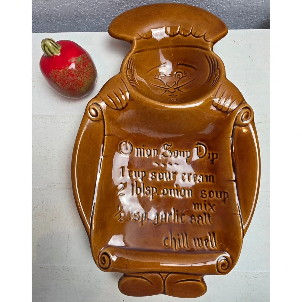 Vintage 70s California Pottery‎ Chef-Shaped Chip & Dip Serving Platter Whimsical